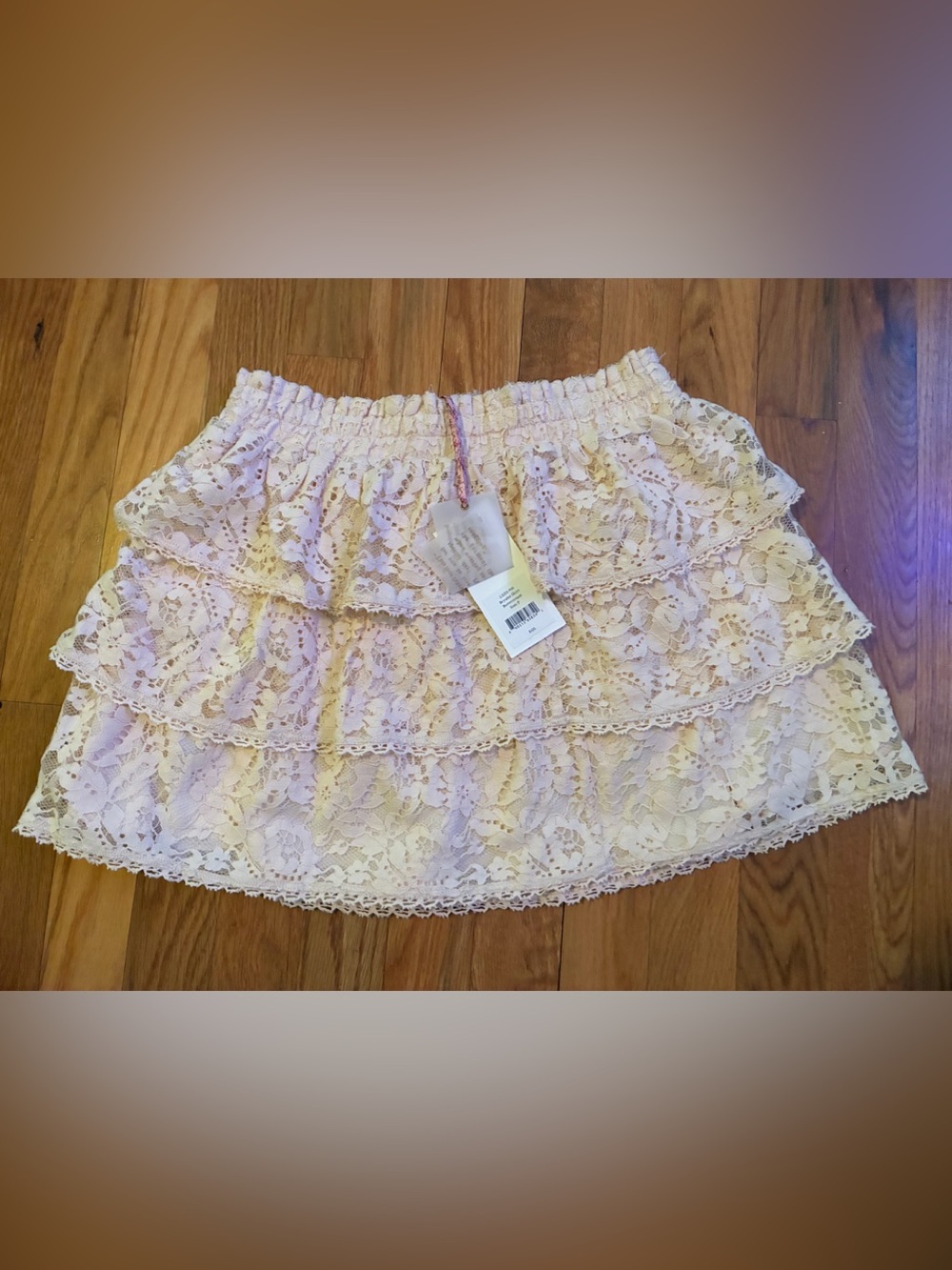 LoveShackFancy off white Tiered Lace Mini Skirt